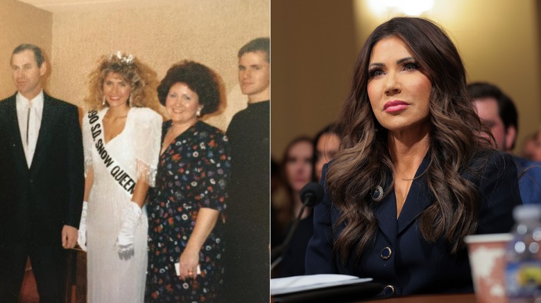 Kristi Noem con cabello rubio y cabello oscuro.