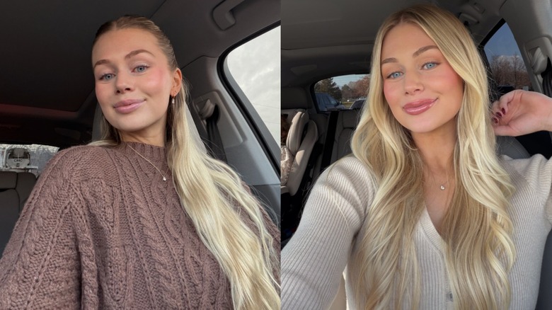 Brynley Arnold posa para selfies en su auto