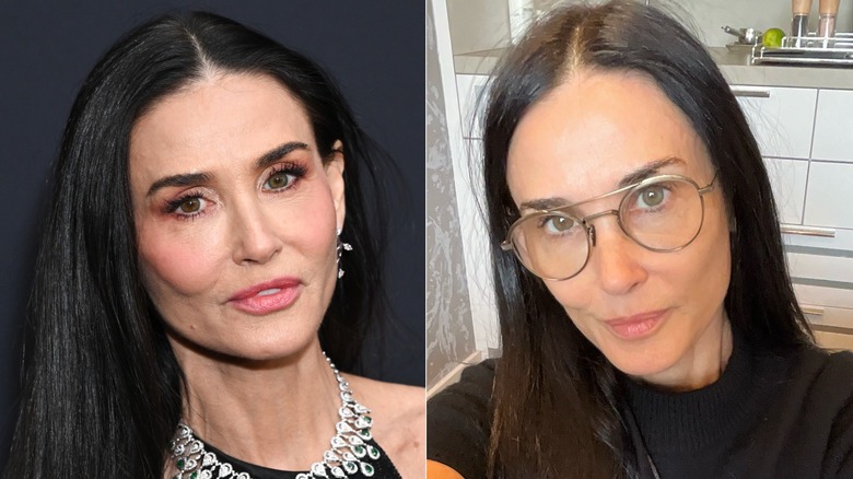 L: Demi Moore asiste a Women's Wear Daily presenta los premios WWD Style Awards 2026; R: Una selfie de Demi Moore compartida con sus fans por la que votó