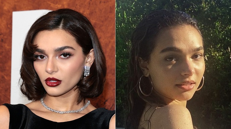 L: Paulina Chávez asiste a Paramount+ "Landman" Estreno de la temporada 2; R: Paulina Chávez posa para foto en la piscina