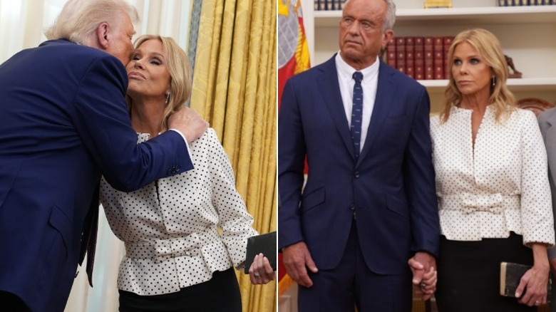 Donald Trump besa a Cheryl Hines y ella junto a su marido en la Oficina Oval