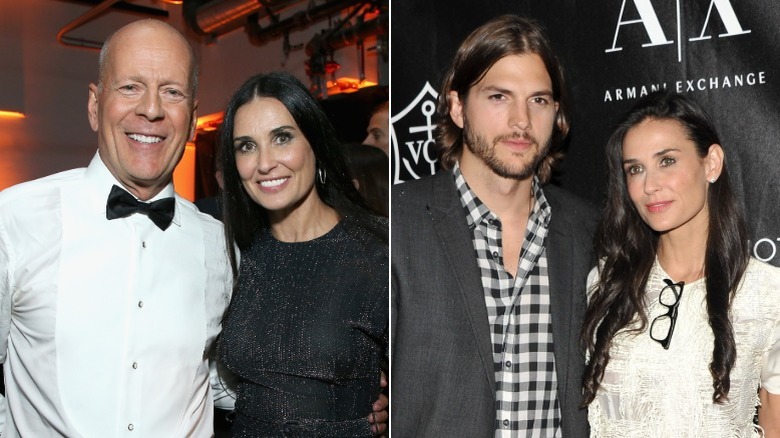 Demi Moore con Bruce Willis y Ashton Kutcher en una imagen lado a lado