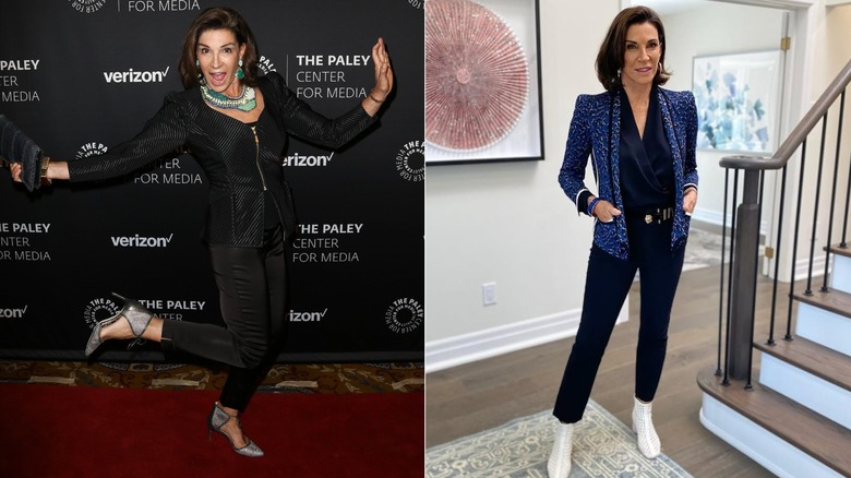 Hilary Farr posando para fotos con un vestido rosa