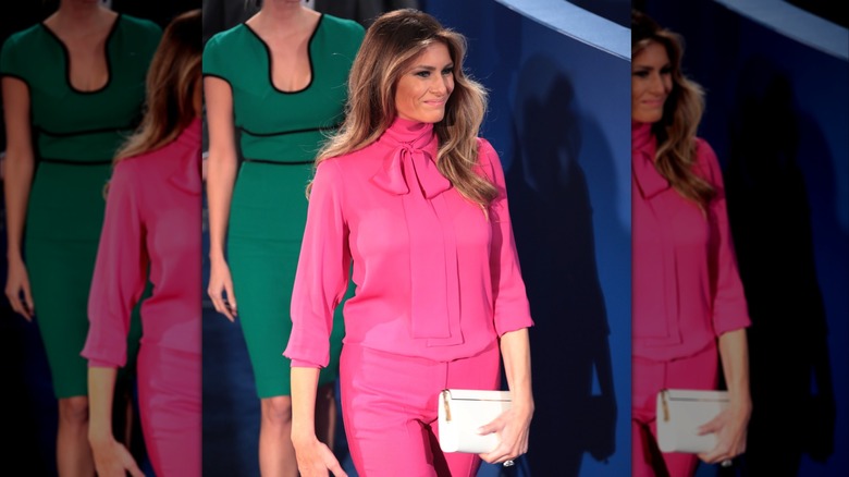 La esposa del candidato presidencial republicano Donald Trump, Melania Trump, llega antes del debate en el ayuntamiento de la Universidad de Washington el 9 de octubre de 2016 en St Louis, Missouri (2016)