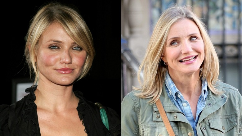 Cameron Diaz en la alfombra roja en 2005 y en la alfombra roja de 2025