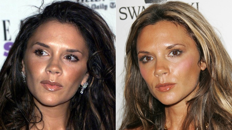 L: La estrella del pop británica Victoria Beckham asiste a los Elle Style Awards el 9 de julio de 2000 en Londres / R: Victoria Beckham vistiendo Roberto Cavalli durante Swarovski Fashion Rocks para Prince's Trust