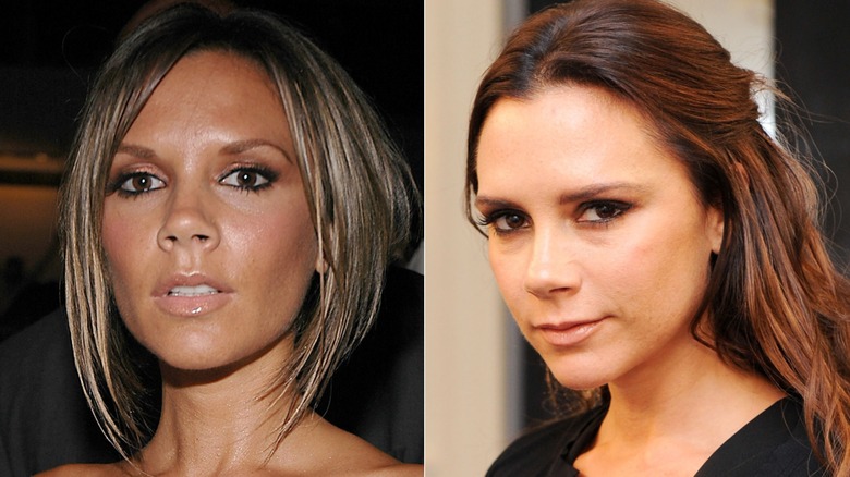 L: Victoria Beckham en el Gramercy Hotel en la ciudad de Nueva York, Nueva York / R: Victoria Beckham posa detrás del escenario en la presentación de Victoria Beckham Dresses Spring 2011 durante la Semana de la Moda Mercedes-Benz el 12 de septiembre de 2010