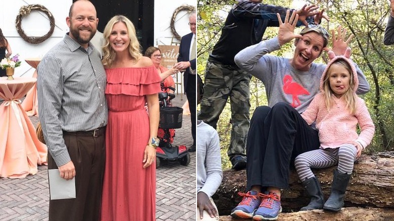 Jenny Marrs en una boda con Dave Marrs y posando con sus hijos