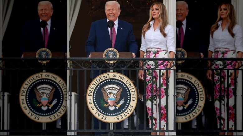 Donald y Melania Trump miran a la multitud antes del picnic del Congreso