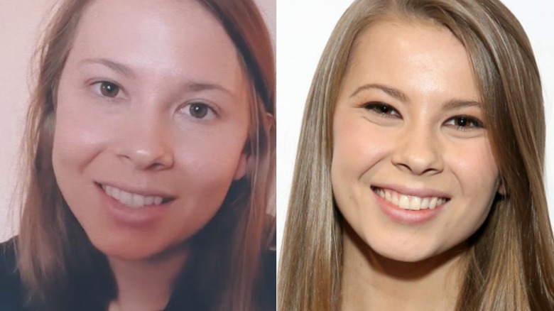 Bindi Irwin sin maquillaje vs Bindi Irwin con cobertura mínima y delineador de ojos