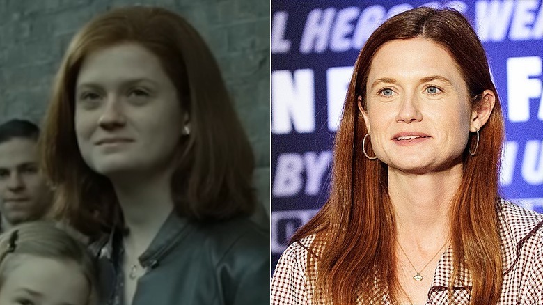 Ginny Weasley en Harry Potter y Bonnie Wright sentada en un panel de fans ante una audiencia