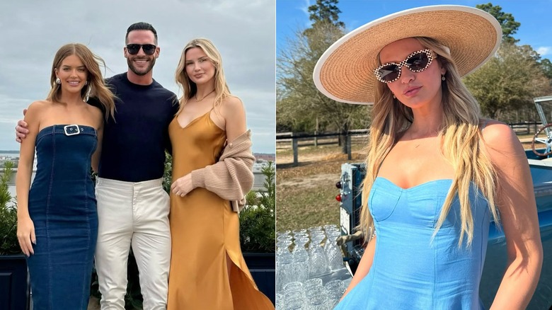 Molly O'Connell posando con sus compañeros de reparto de Southern Charm y Molly O'Connell con un vestido azul