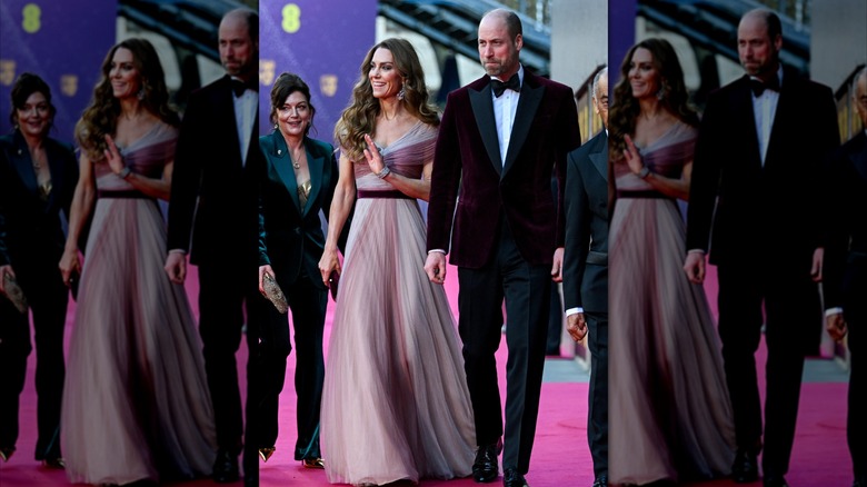 El Príncipe William, Príncipe de Gales, y Catherine, Princesa de Gales, llegan con Jane Millichip, directora ejecutiva de la Academia Británica de Artes Cinematográficas y Televisivas y Lord-Teniente del Gran Londres Ken Olisa a los premios BAFTA Film Awards 2026, en el Royal Festival Hall, Southbank Centre, el 22 de febrero de 2026.