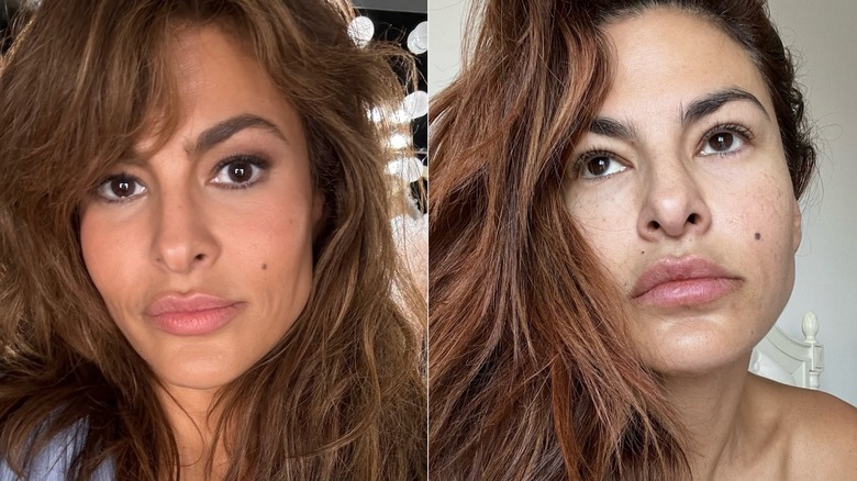 Al lado de Eva Mendes en 2024 y 2026, sin maquillaje en este último