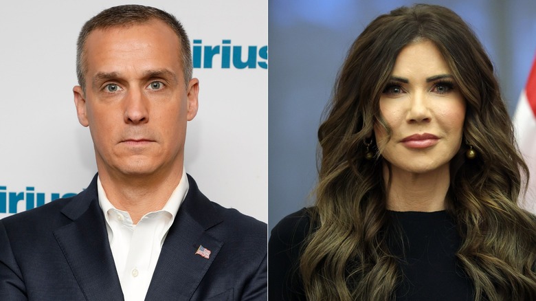 Una imagen dividida de Corey Lewandowski y Kristi Noem