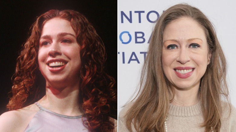 Una comparación lado a lado que muestra a Chelsea Clinton durante y después de la presidencia de Bill Clinton