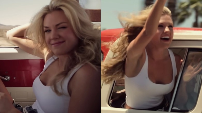 Erika Kirk con chaleco y pantalones cortos en el vídeo musical oficial de She's My Kind of Crazy