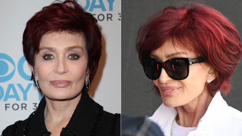 Fotos una al lado de la otra que muestran la pérdida de peso de Sharon Osbourne alrededor de su cuello