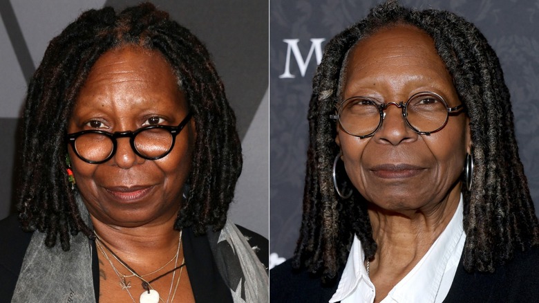 Fotos una al lado de la otra que muestran la pérdida de peso alrededor del cuello de Whoopi Goldberg
