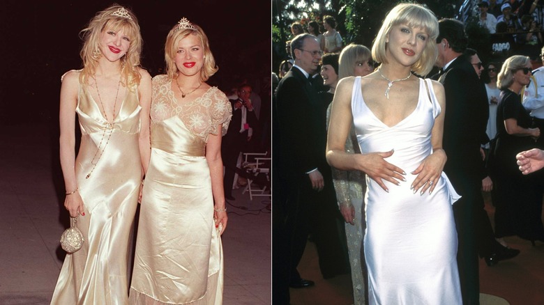 Una foto de Courtney Love en la fiesta posterior a los Oscar de Vanity Fair de 1995 y una de ella en los Oscar de 1997.