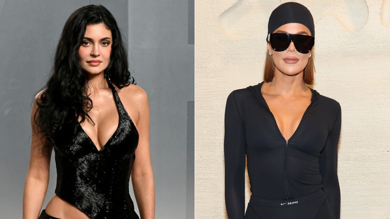 Una foto dividida de Kylie Jenner y Khloe Kardashian posando