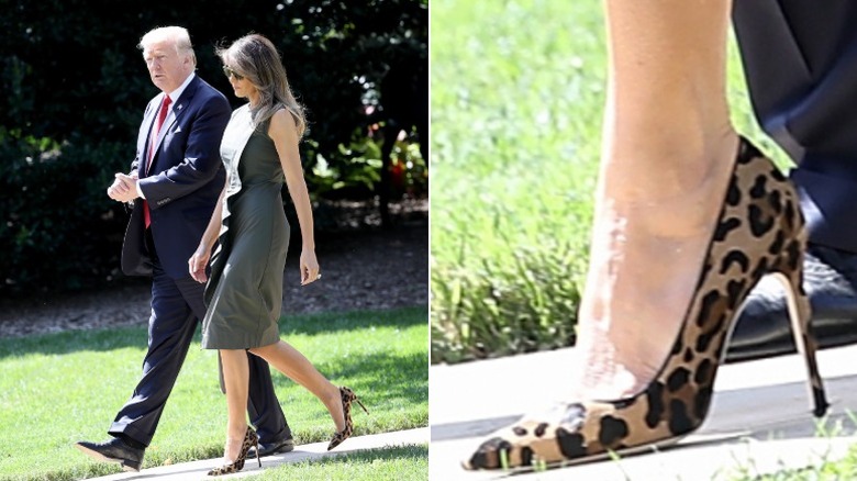 Melania Trump camina con Donald fuera de la Casa Blanca