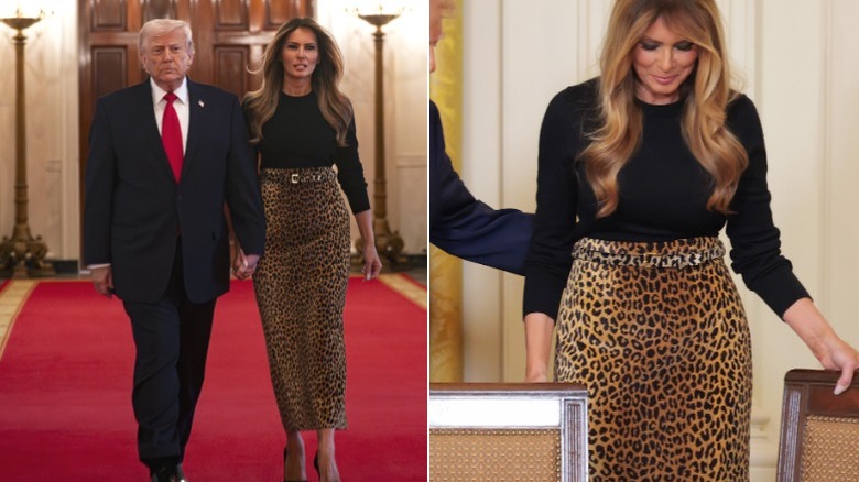 Melania Trump camina con Donald Trump en la Casa Blanca
