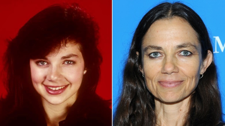 Fotos una al lado de la otra que muestran la transformación del rostro de Justine Bateman