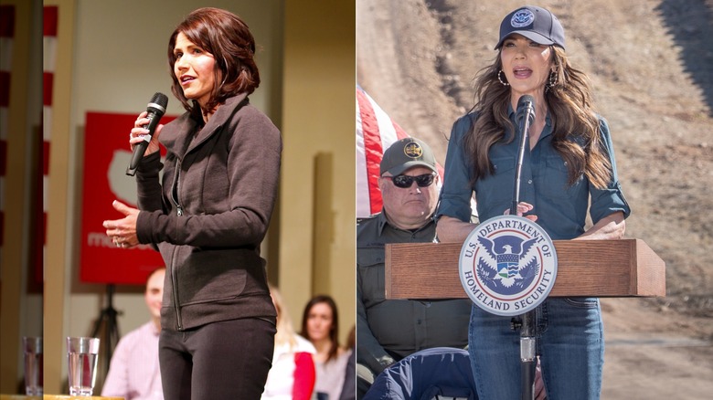 Kristi Noem antes y después de la transformación MAGA mostrando su estilo casual más refinado