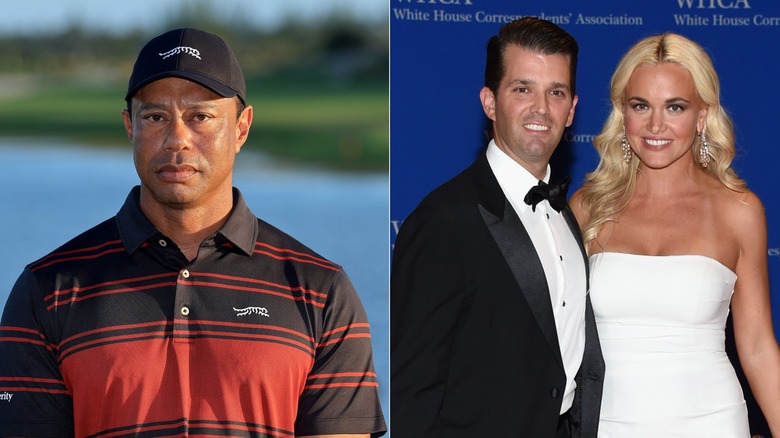Tiger Woods está afuera y Donald Trump Jr y Vanessa Trump posan juntos en un evento de alfombra roja.