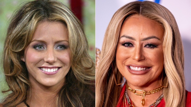 Aubrey O'Day luce natural en 2005 y después de Botox y relleno en 2024