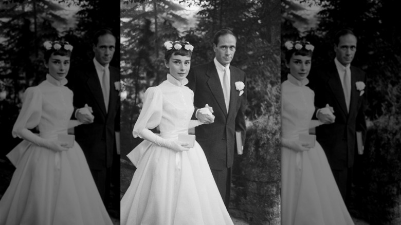 Audrey Hepburn y Mel Ferrer el día de su boda en 1954