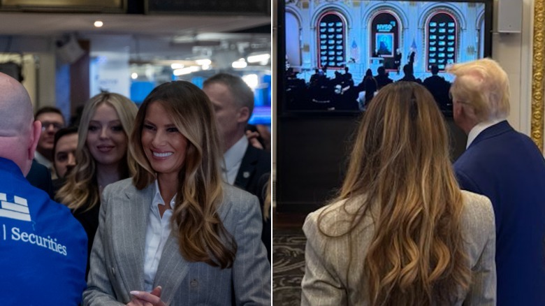 Kimberly Guilfoyle con vestido blanco y terribles extensiones de cabello