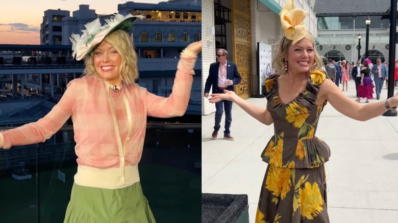 Dylan Dreyer posa con trajes especiales del Kentucky Derby con sombreros a juego
