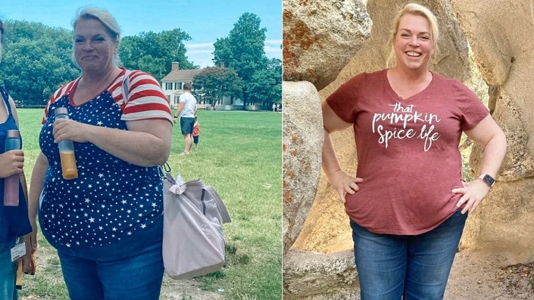 Fotos lado a lado de los resultados del viaje de pérdida de peso de Janelle Brown