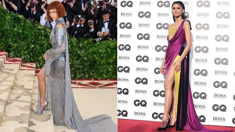 Zendaya con cota de malla en la Met Gala 2018 y con un vestido estructurado de dos tonos