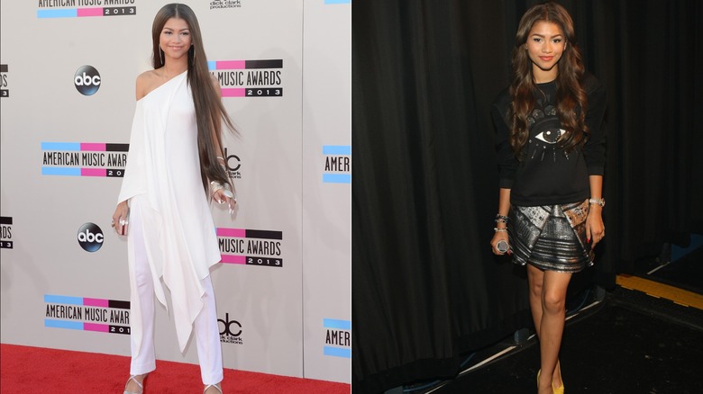 Zendaya vestida de blanco en los AMA de 2013 y con un top y minifalda negros