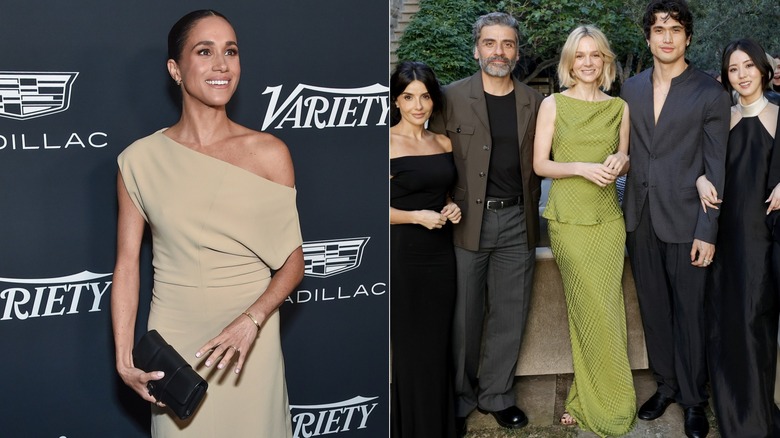 Meghan Markle sonríe para las fotos en un evento formal de alfombra roja