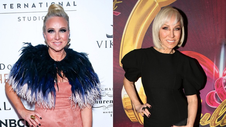 Margaret Josephs con una capa de plumas y un vestido negro