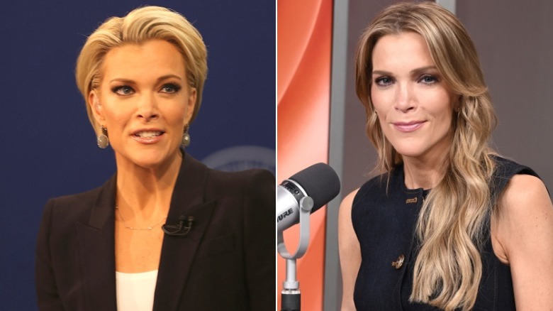 Megyn Kelly en el debate de Iowa en 2016 y grabando su podcast