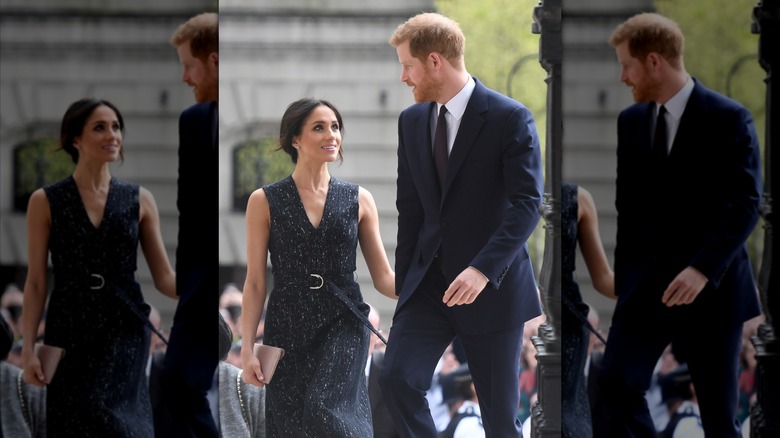 Meghan Markle camina con el príncipe Harry en un servicio conmemorativo de 2018 para Stephen Lawrence.