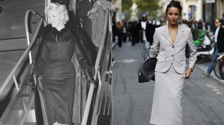 Marilyn Monroe descendió de un avión y una invitada de traje a la Semana de la Moda