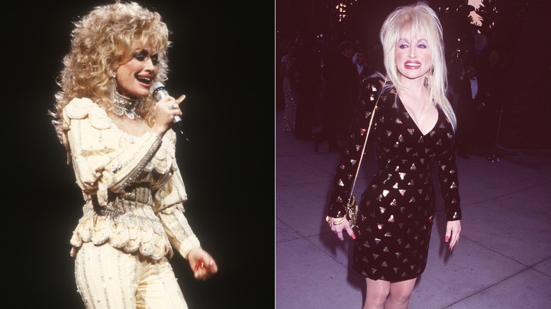 Dolly Parton actuando en el Target Center de Minneapolis en octubre de 1990 / Dolly Parton en la fiesta de los Oscar de Vanity Fair de 1997 en Beverly Hills