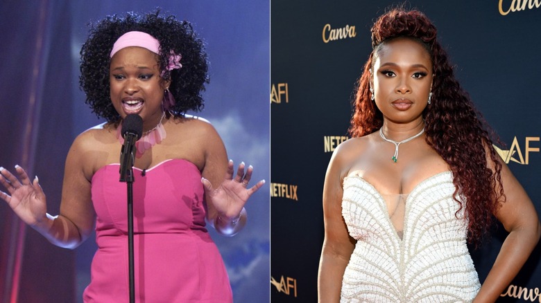 Jennifer Hudson canta en American Idol en 2004 y posa para fotos en una alfombra roja en 2026