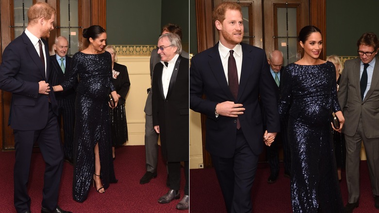 Meghan Markle con un vestido azul de lentejuelas en el Cirque du Soleil en 2019