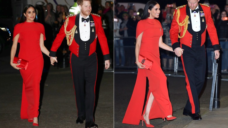 Meghan Markle luce un vestido rojo brillante con el príncipe Harry en el Royal Albert Hall
