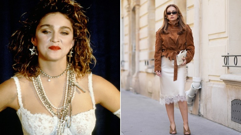 Madonna en 1984, y una mujer en la calle en