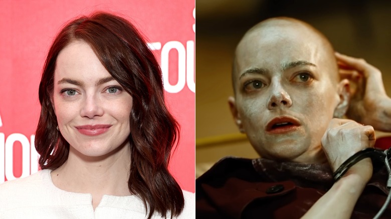 Emma Stone con pelo ondulado y en Bugonia