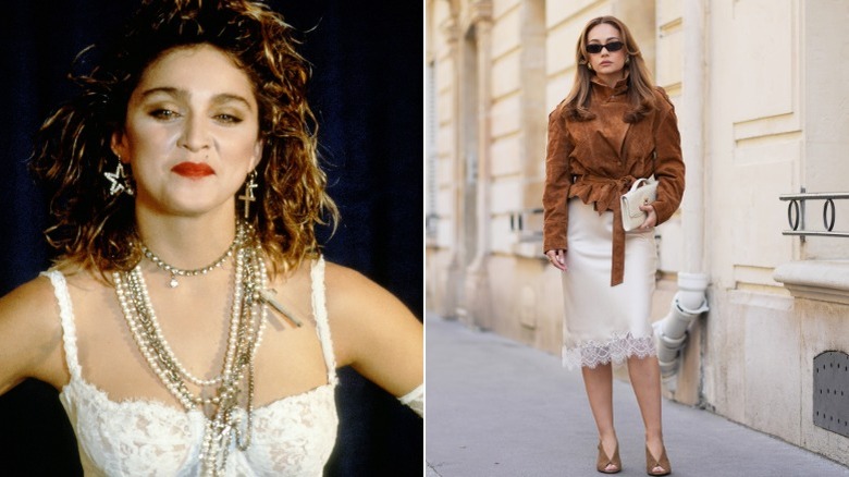 Madonna en 1984, y una mujer en la calle en