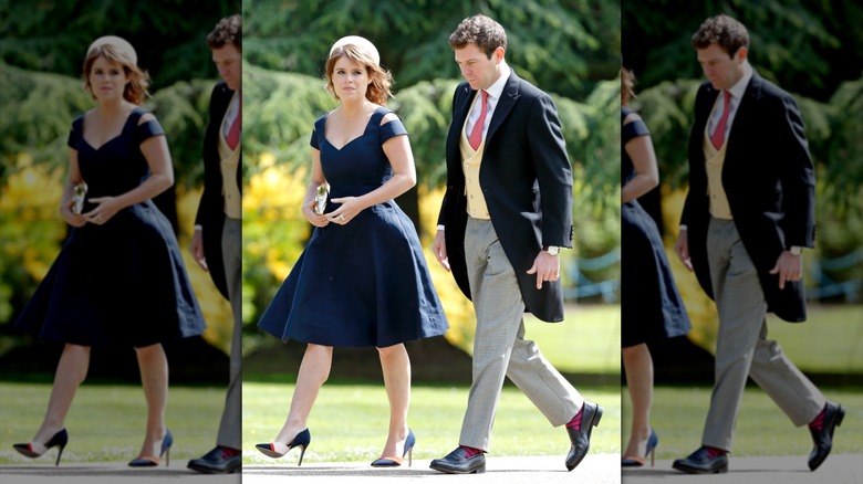 La princesa Eugenia y Jack Brooksbank vistiendo tonos rojos y azul marino